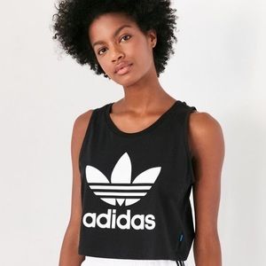 adidas Originals | Black Large Logo Trefoil Cropped Tank Top | XS